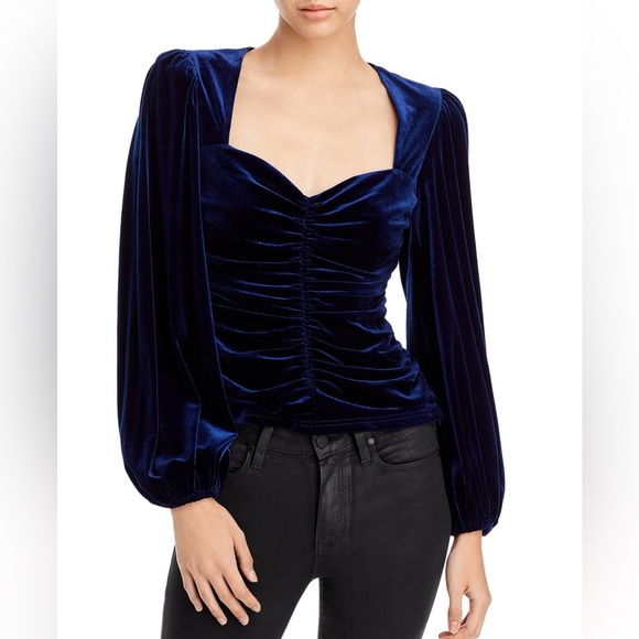 Women’s Velvet Ruched Blouse by Aqua  size Large 10 /12  Navy Blue - Picture 1 of 10